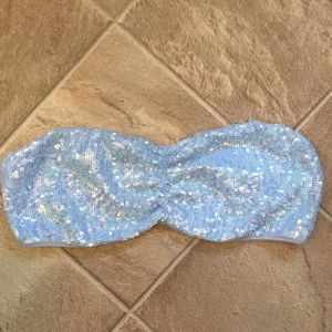 PINK Blue Sequin Bandeau with Lace